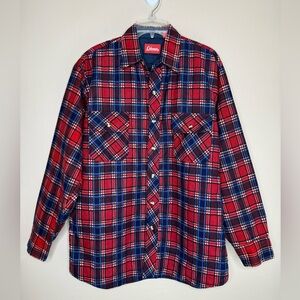 NWOT Coleman Flannel Shirt Jacket Red and Blue Plaid Quilted Lining Size Medium